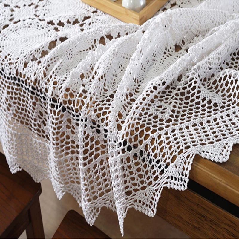 USTIDE Shabby Handmade Crochet Tablecloth Rectangle Romantic Table Cover White Lace Design Table Overlays Rectangular 62inchesx82inches - Image 5